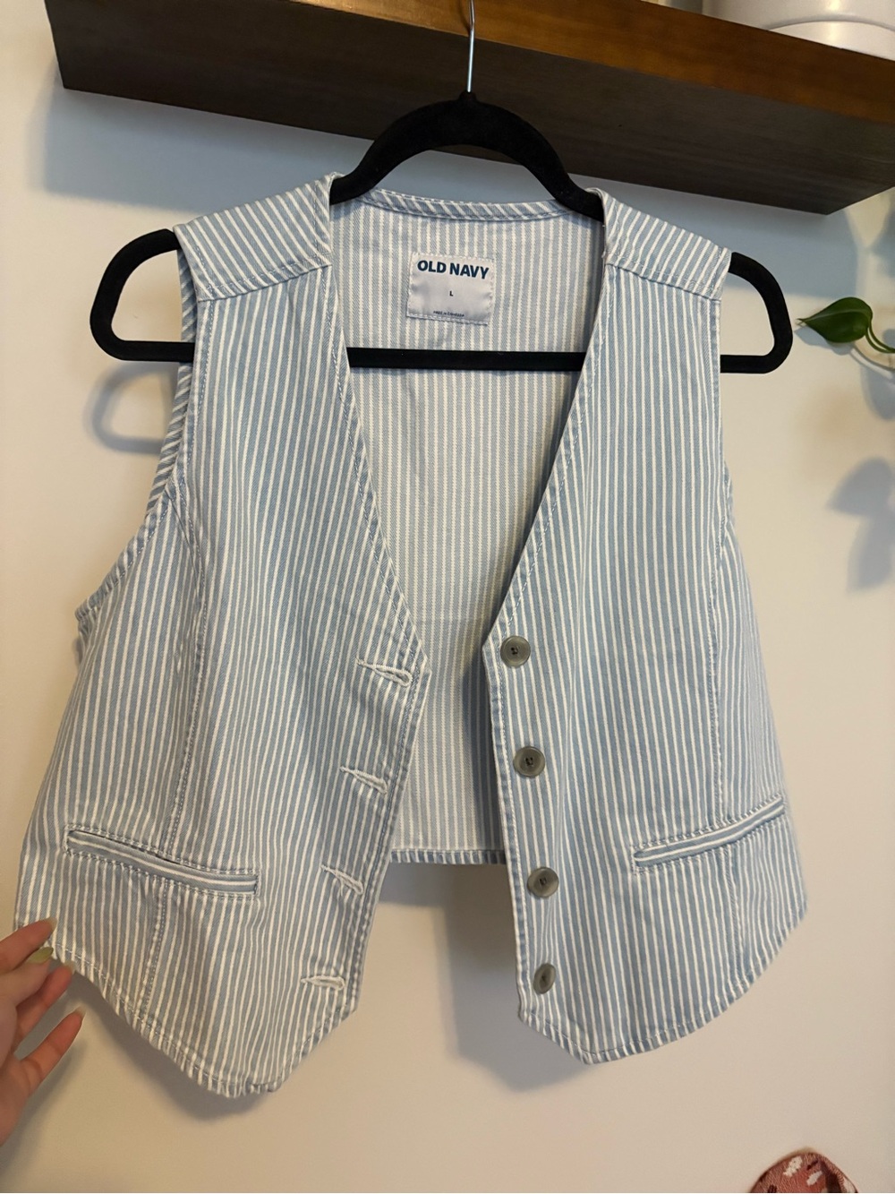 Old Navy Light Blue and White Striped Women's Vest